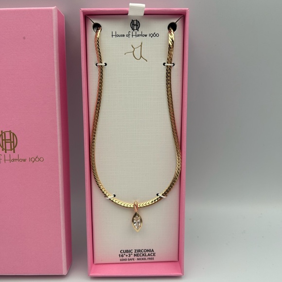 *New* House of Harlow 1960 Gold and Cubic Zirconia Necklace - Picture 2 of 4